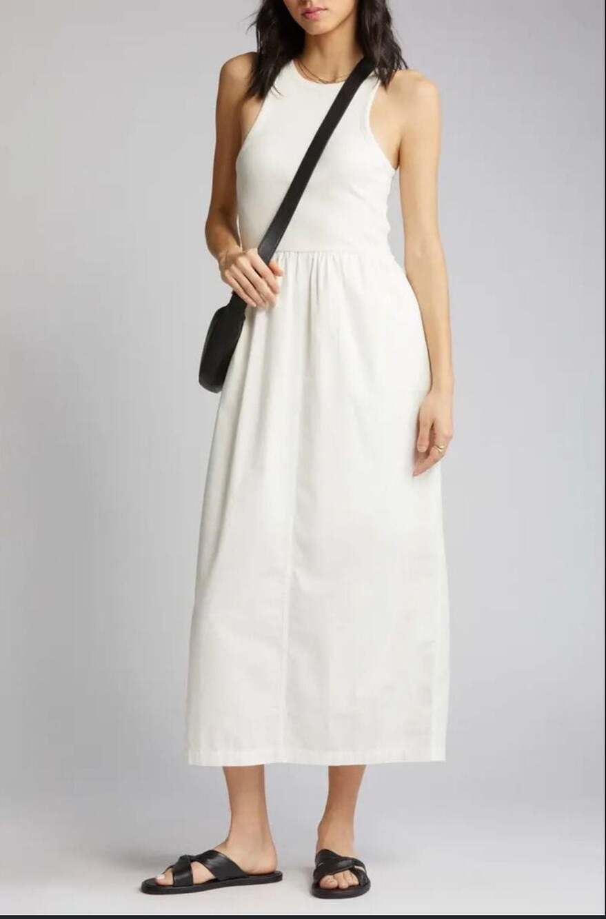 Treasure & Bond Mixed Media Sleeveless Midi Dress White Size M